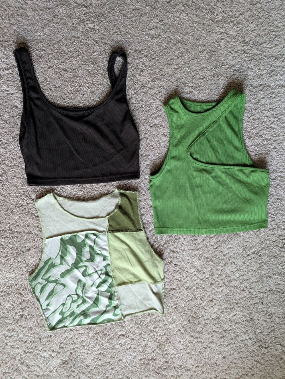 SHEIN Mixed Green & Black Tank Top Trio